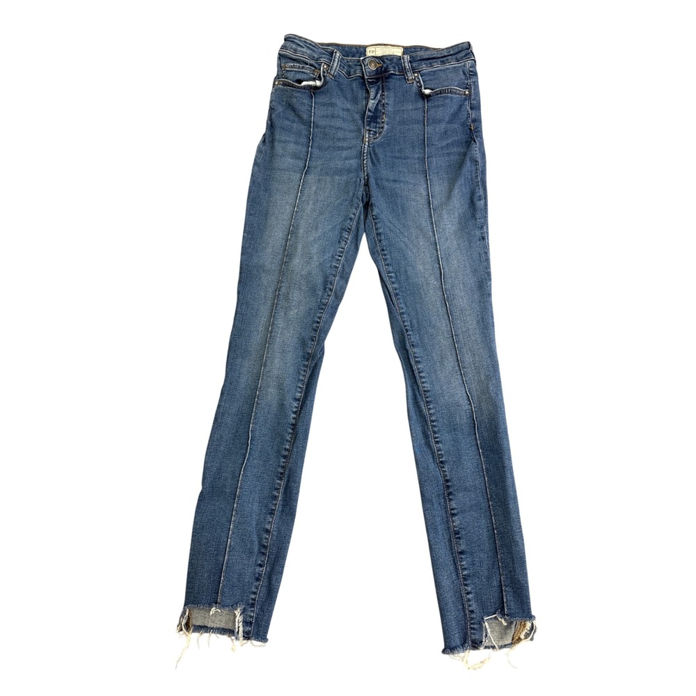 Free People High Rise Skinny Jeans Medium Wash Seam Front Raw Step Hem 28R